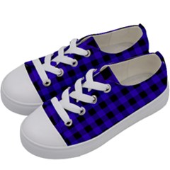 Dark Blue Black Buffalo Plaid Kids  Low Top Canvas Sneakers by SpinnyChairDesigns