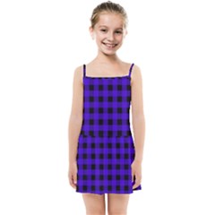 Dark Blue Black Buffalo Plaid Kids  Summer Sun Dress by SpinnyChairDesigns