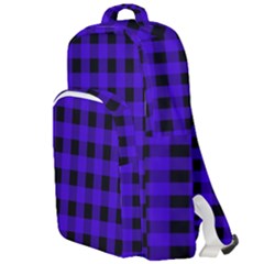 Dark Blue Black Buffalo Plaid Double Compartment Backpack by SpinnyChairDesigns