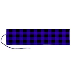 Dark Blue Black Buffalo Plaid Roll Up Canvas Pencil Holder (l) by SpinnyChairDesigns