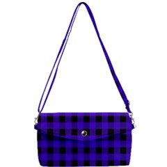 Dark Blue Black Buffalo Plaid Removable Strap Clutch Bag by SpinnyChairDesigns