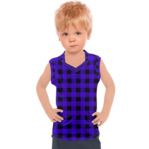 Dark Blue Black Buffalo Plaid Kids  Sport Tank Top by SpinnyChairDesigns