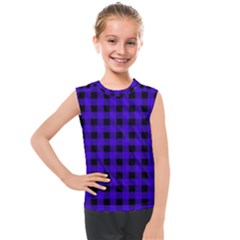 Dark Blue Black Buffalo Plaid Kids  Mesh Tank Top by SpinnyChairDesigns