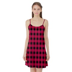 Dark Pink Black Buffalo Plaid Satin Night Slip by SpinnyChairDesigns