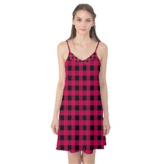 Dark Pink Black Buffalo Plaid Camis Nightgown by SpinnyChairDesigns