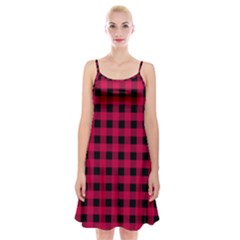 Dark Pink Black Buffalo Plaid Spaghetti Strap Velvet Dress