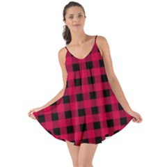 Dark Pink Black Buffalo Plaid Love The Sun Cover Up by SpinnyChairDesigns