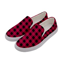 Dark Pink Black Buffalo Plaid Women s Canvas Slip Ons by SpinnyChairDesigns