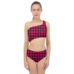 Dark Pink Black Buffalo Plaid Spliced Up Two Piece Swimsuit by SpinnyChairDesigns