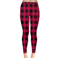 Dark Pink Black Buffalo Plaid Inside Out Leggings by SpinnyChairDesigns