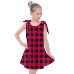 Dark Pink Black Buffalo Plaid Kids  Tie Up Tunic Dress