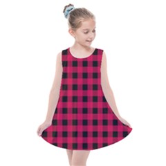 Dark Pink Black Buffalo Plaid Kids  Summer Dress by SpinnyChairDesigns