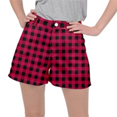 Dark Pink Black Buffalo Plaid Ripstop Shorts by SpinnyChairDesigns