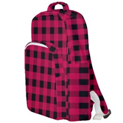 Dark Pink Black Buffalo Plaid Double Compartment Backpack by SpinnyChairDesigns