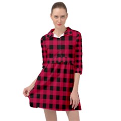 Dark Pink Black Buffalo Plaid Mini Skater Shirt Dress by SpinnyChairDesigns