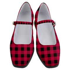 Dark Pink Black Buffalo Plaid Women s Mary Jane Shoes