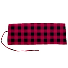 Dark Pink Black Buffalo Plaid Roll Up Canvas Pencil Holder (s) by SpinnyChairDesigns