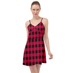 Dark Pink Black Buffalo Plaid Summer Time Chiffon Dress by SpinnyChairDesigns