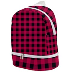 Dark Pink Black Buffalo Plaid Zip Bottom Backpack by SpinnyChairDesigns