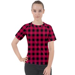 Dark Pink Black Buffalo Plaid Women s Sport Raglan Tee