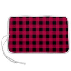 Dark Pink Black Buffalo Plaid Pen Storage Case (l) by SpinnyChairDesigns