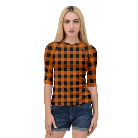 Orange Black Buffalo Plaid Quarter Sleeve Raglan Tee by SpinnyChairDesigns