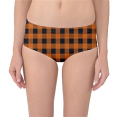 Orange Black Buffalo Plaid Mid-waist Bikini Bottoms by SpinnyChairDesigns