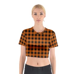 Orange Black Buffalo Plaid Cotton Crop Top by SpinnyChairDesigns