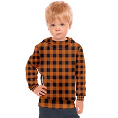 Orange Black Buffalo Plaid Kids  Hooded Pullover