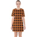 Orange Black Buffalo Plaid Sixties Short Sleeve Mini Dress View1