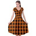 Orange Black Buffalo Plaid Cap Sleeve Wrap Front Dress View1