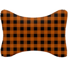 Orange Black Buffalo Plaid Seat Head Rest Cushion by SpinnyChairDesigns