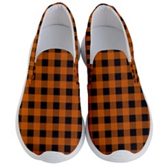 Orange Black Buffalo Plaid Men s Lightweight Slip Ons by SpinnyChairDesigns