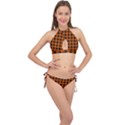 Orange Black Buffalo Plaid Cross Front Halter Bikini Set View1