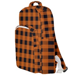 Orange Black Buffalo Plaid Double Compartment Backpack by SpinnyChairDesigns