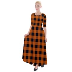 Orange Black Buffalo Plaid Half Sleeves Maxi Dress by SpinnyChairDesigns