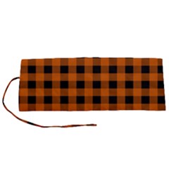 Orange Black Buffalo Plaid Roll Up Canvas Pencil Holder (s) by SpinnyChairDesigns