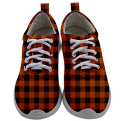 Orange Black Buffalo Plaid Mens Athletic Shoes by SpinnyChairDesigns