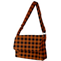 Orange Black Buffalo Plaid Full Print Messenger Bag (l) by SpinnyChairDesigns