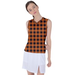 Orange Black Buffalo Plaid Women s Sleeveless Sports Top