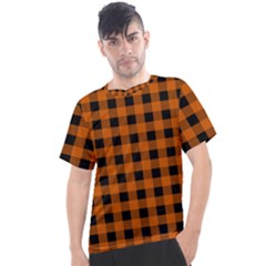 Orange Black Buffalo Plaid Men s Sport Top by SpinnyChairDesigns