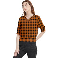 Orange Black Buffalo Plaid Quarter Sleeve Blouse