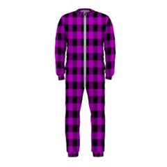 Purple Black Buffalo Plaid Onepiece Jumpsuit (kids) by SpinnyChairDesigns