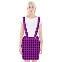 Purple Black Buffalo Plaid Braces Suspender Skirt by SpinnyChairDesigns