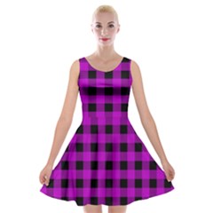 Purple Black Buffalo Plaid Velvet Skater Dress by SpinnyChairDesigns