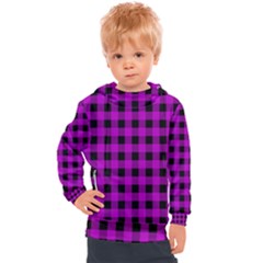 Purple Black Buffalo Plaid Kids  Hooded Pullover