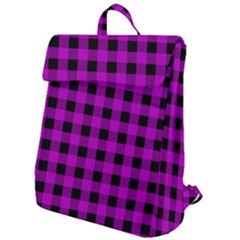 Purple Black Buffalo Plaid Flap Top Backpack by SpinnyChairDesigns