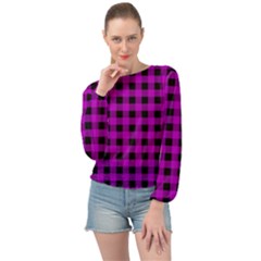 Purple Black Buffalo Plaid Banded Bottom Chiffon Top by SpinnyChairDesigns