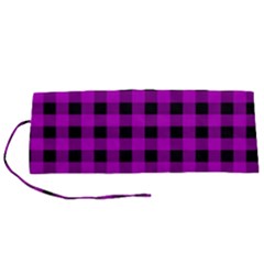 Purple Black Buffalo Plaid Roll Up Canvas Pencil Holder (s) by SpinnyChairDesigns