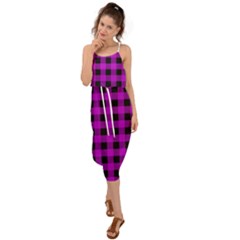 Purple Black Buffalo Plaid Waist Tie Cover Up Chiffon Dress by SpinnyChairDesigns